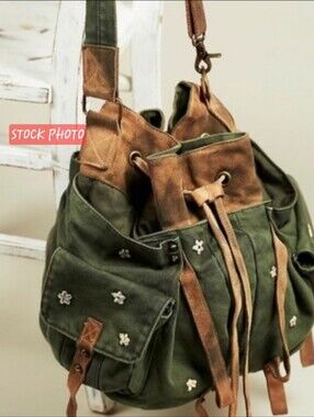 Free People Canvas Drawstring Bucket Bag with Suede Trim